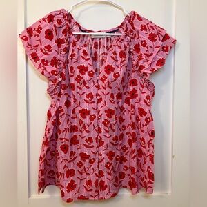 Vineyard Vines Rock Rose Pink and Red Floral Top